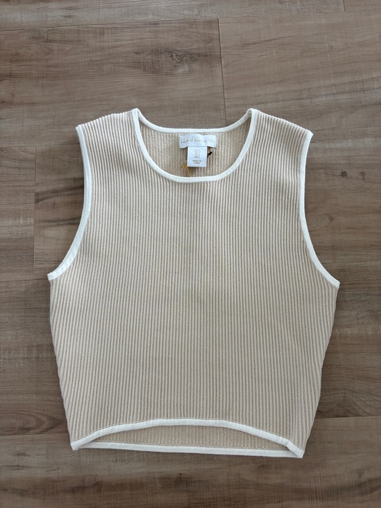 House of Harlow 1960 Tops - House of Harlow 1960 Cream Ribbed Tank with White Trim